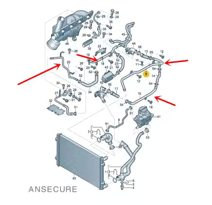 Audi A6 C6, A4 B7 2.0 (BPJ, BHK) & Seat Exeo Gietijzeren Koelvloeistofbuis  Koelleiding
