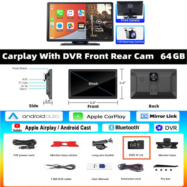 Draadloos Apple-CarPlay/Android-Auto Scherm 9''